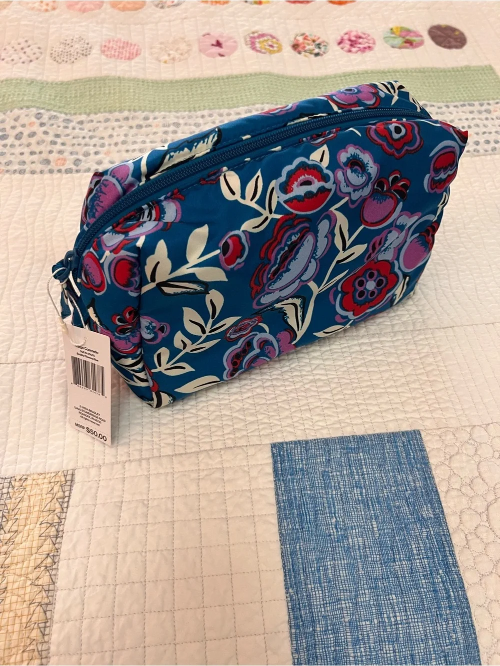 Vera Bradley Floral Blue Zip Cosmetic Pouch - Women's Bag